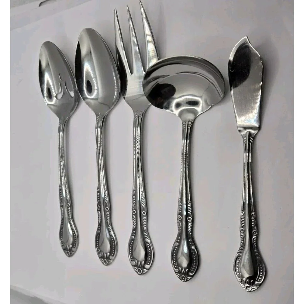 Columbia Beaded Handle Stainless Steel Flatware Serving Set 5 pcs.